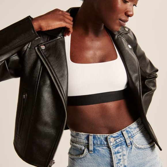NWOT Abercrombie & Fitch Vegan Leather Moto Jacket Sz Medium - Picture 3 of 6